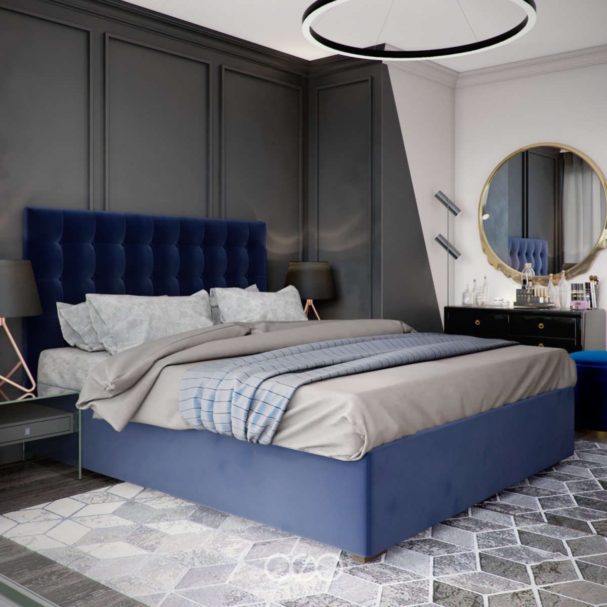 Спальный с синей кровать