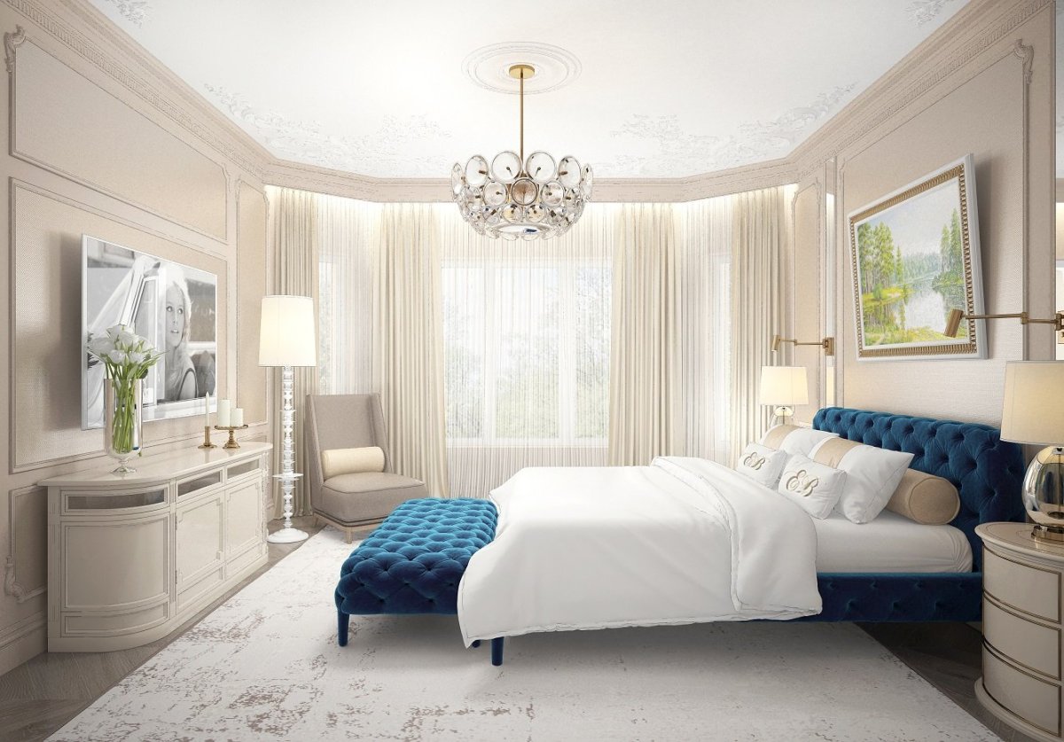 Спальня с эркером в классическом стиле