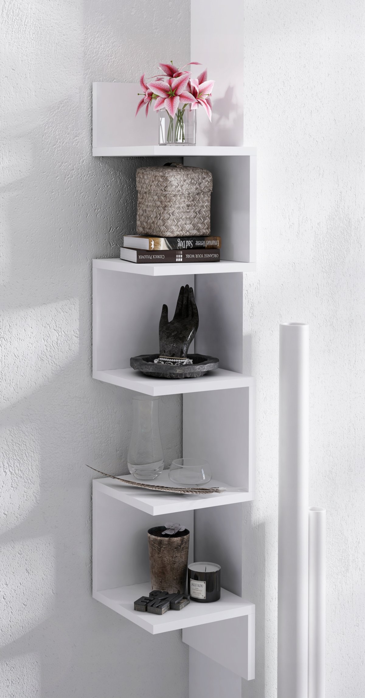 Полка угловая навесная лофт, 224х224х1280, белый