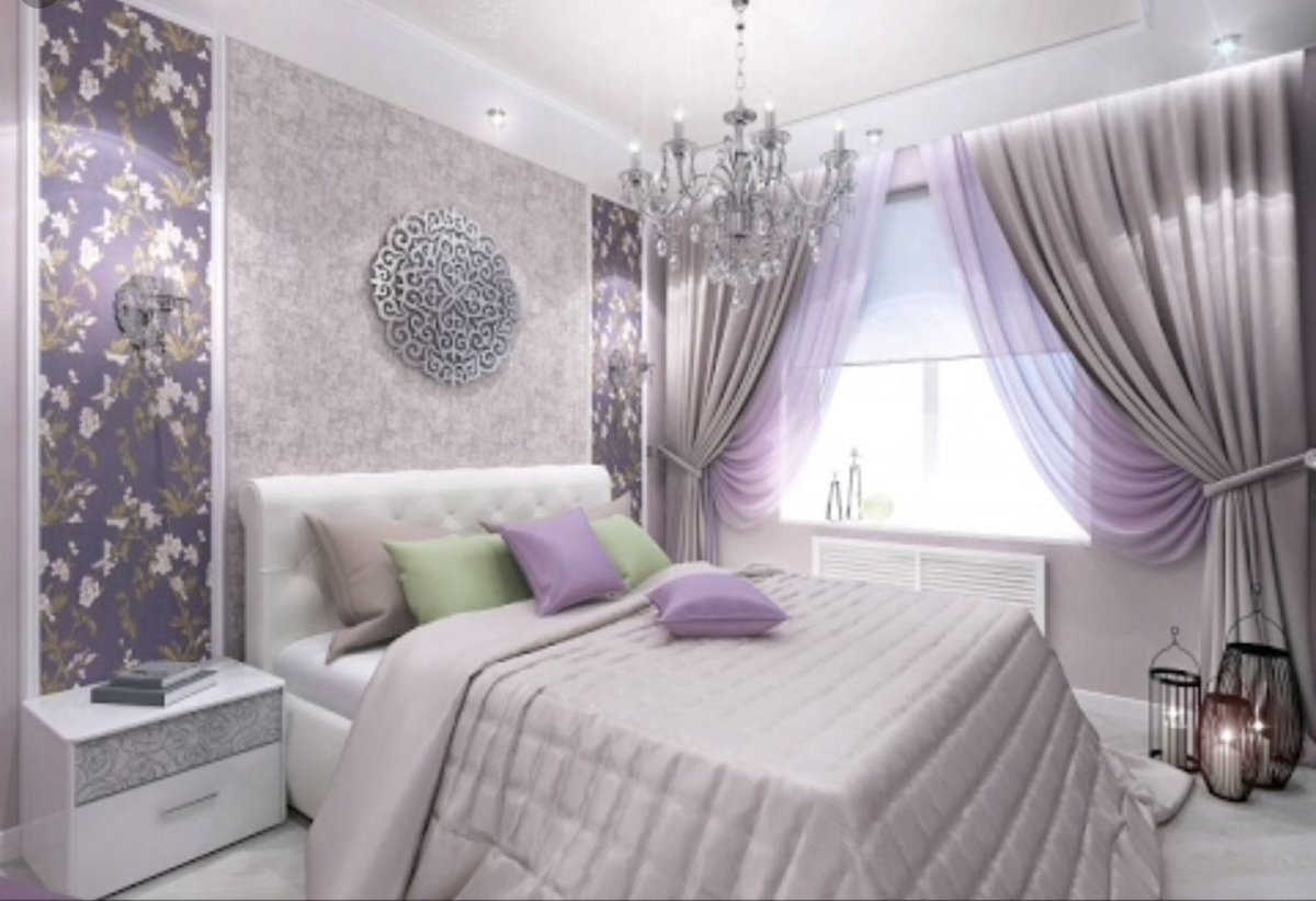 Фиолетовый интерьер спальни