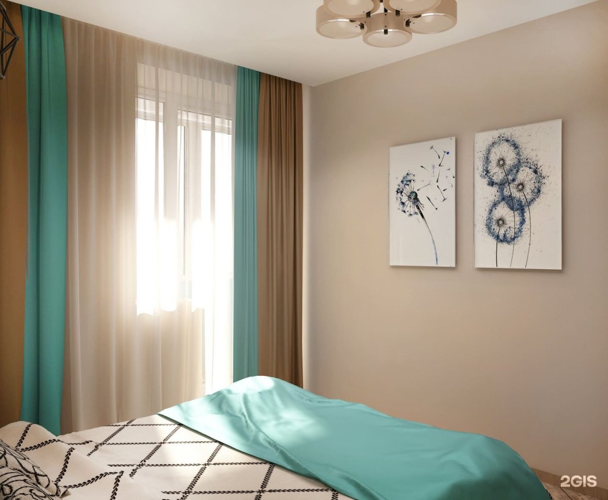 Спальня в бирюзово-бежевых тонах