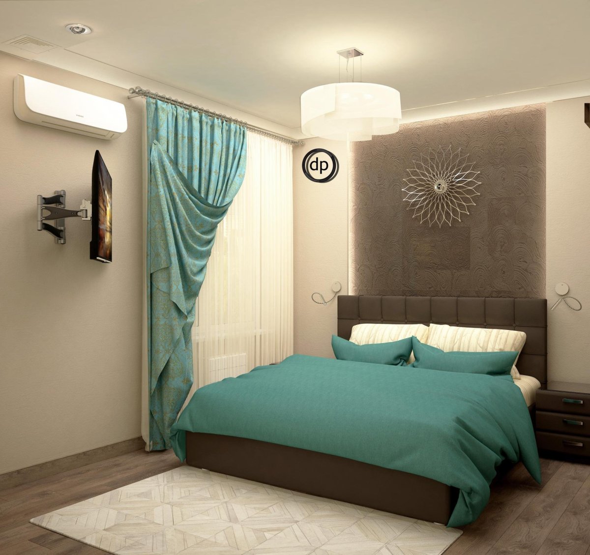 Бирюзово коричневая спальня