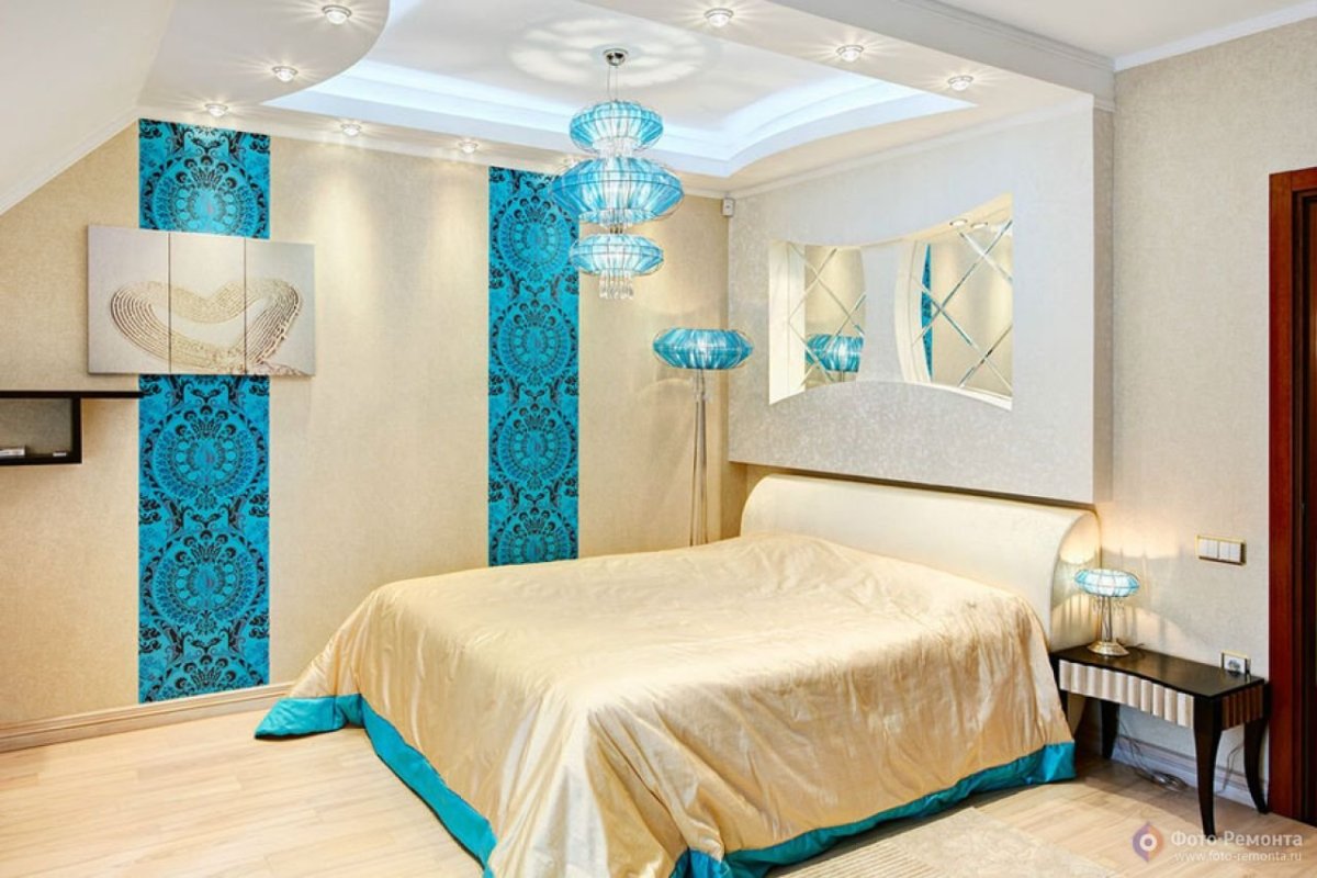 Бежево голубая спальня