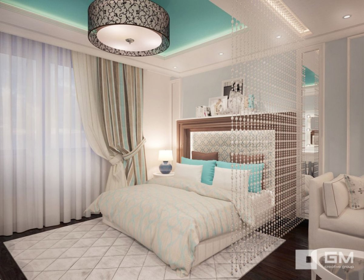 Спальня с бирюзовыми акцентами