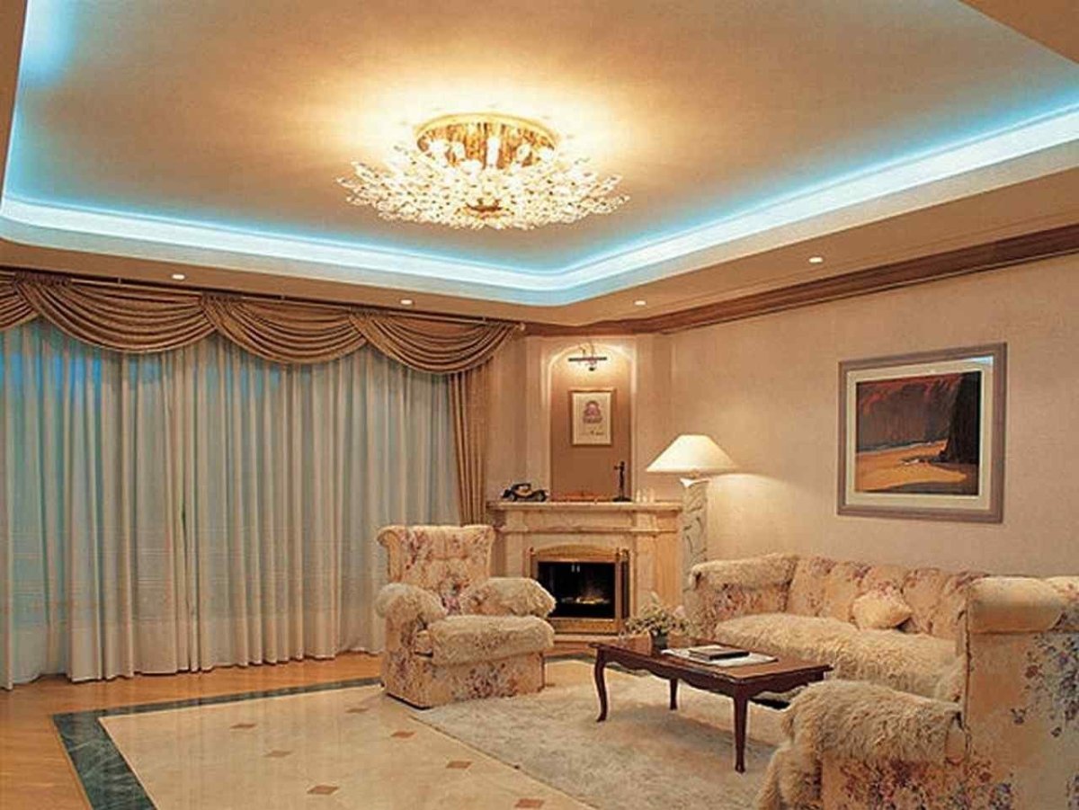 Красивые потолки из гипсокартона в зале
