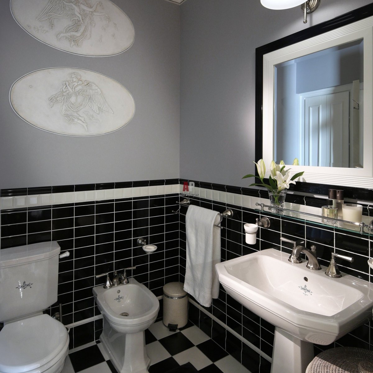 Санузел черно белая плитка