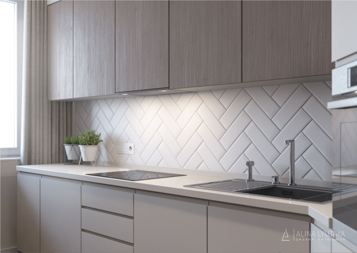 Плитка елочка на фартук кухни