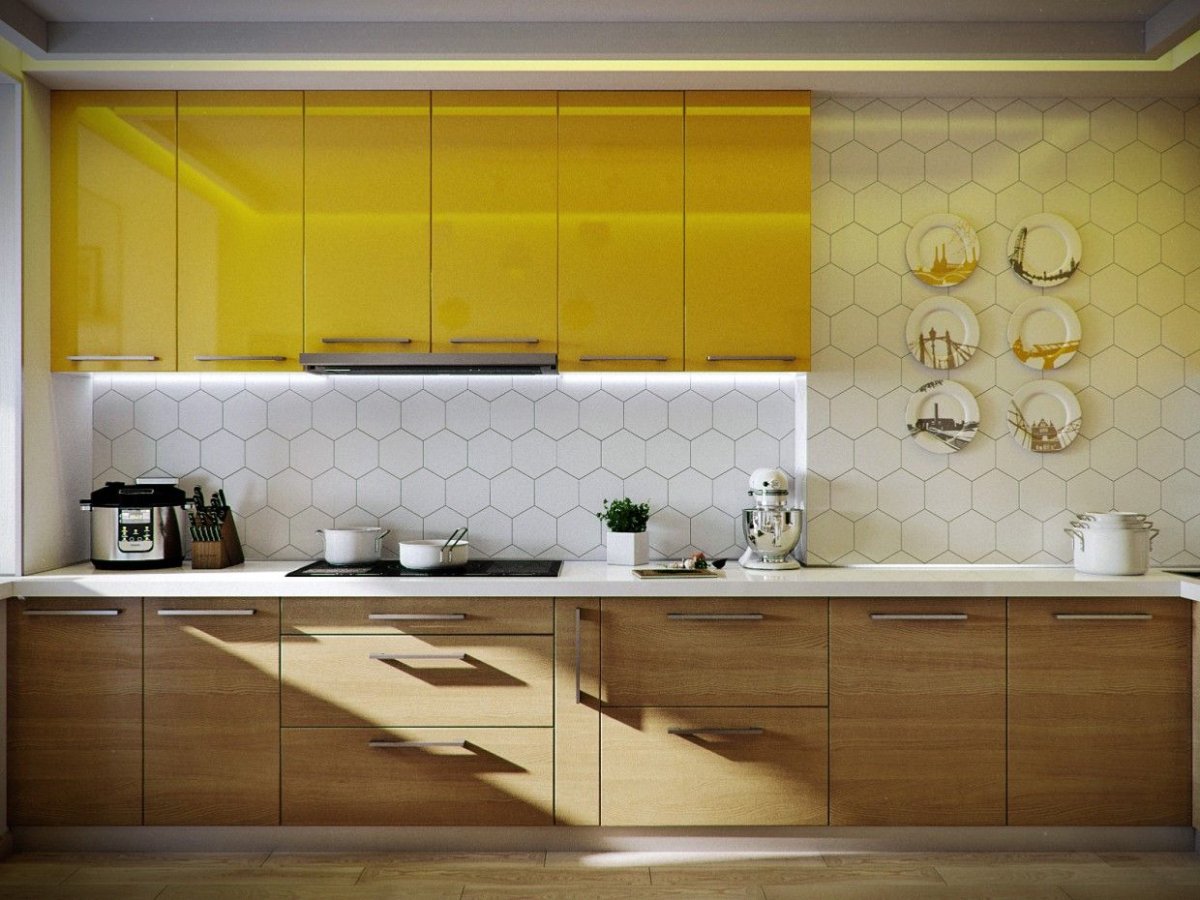 Плитка на кухонный фартук желтая