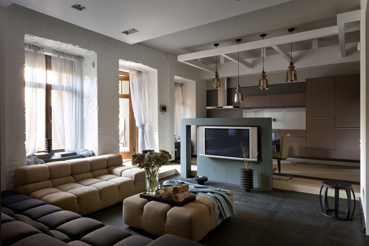 Большая кухня гостиная