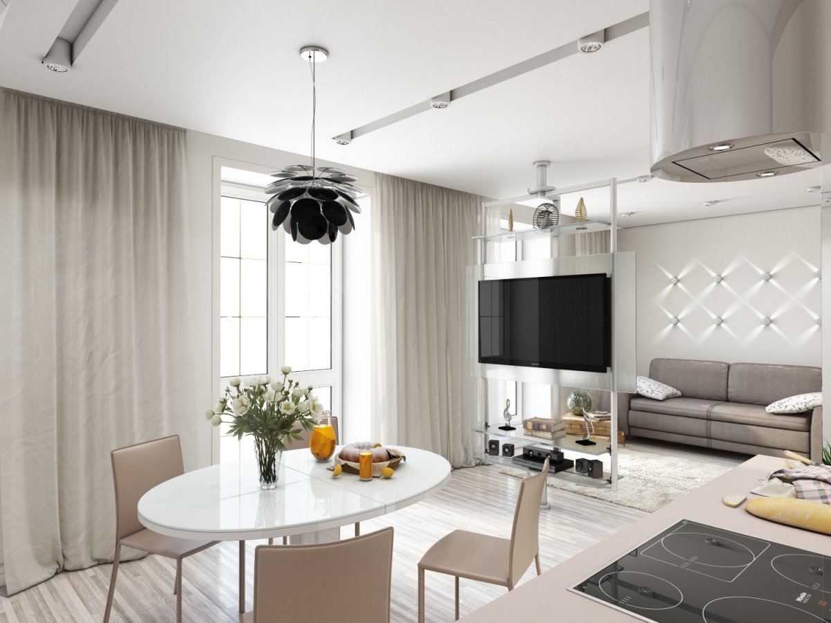 Кухня гостиная с телевизором