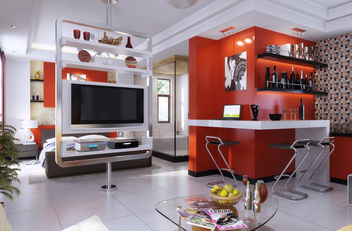 Кухня гостиная с ТВ зоной