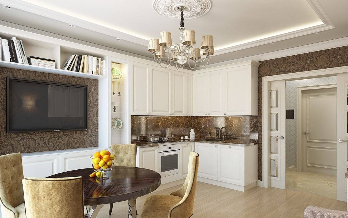 Кухня-гостиная Неоклассика 20 кв метров