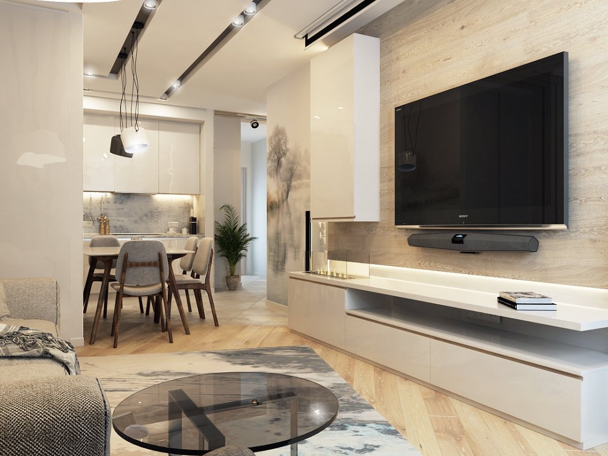 Контемпорари стиль в интерьере гостиной