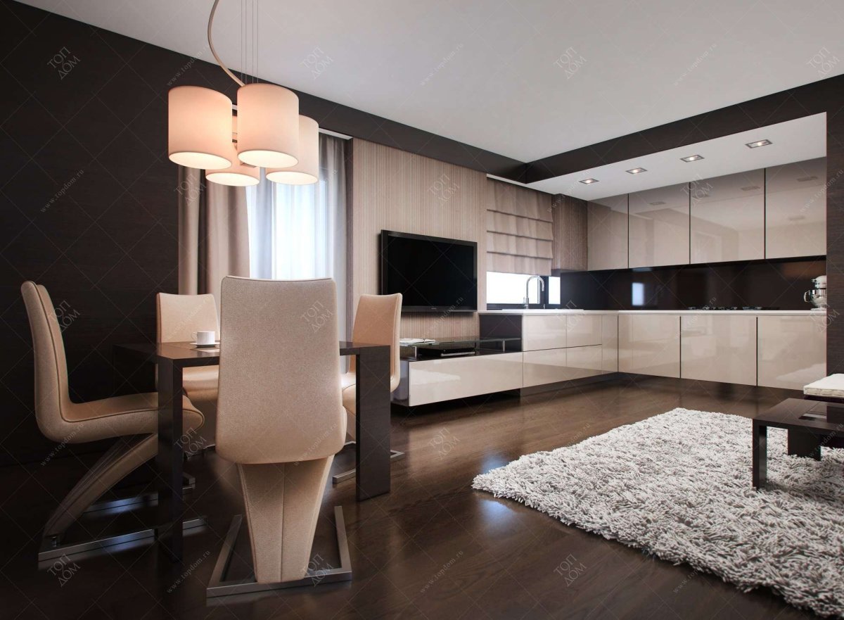 Кухня гостиная с телевизором