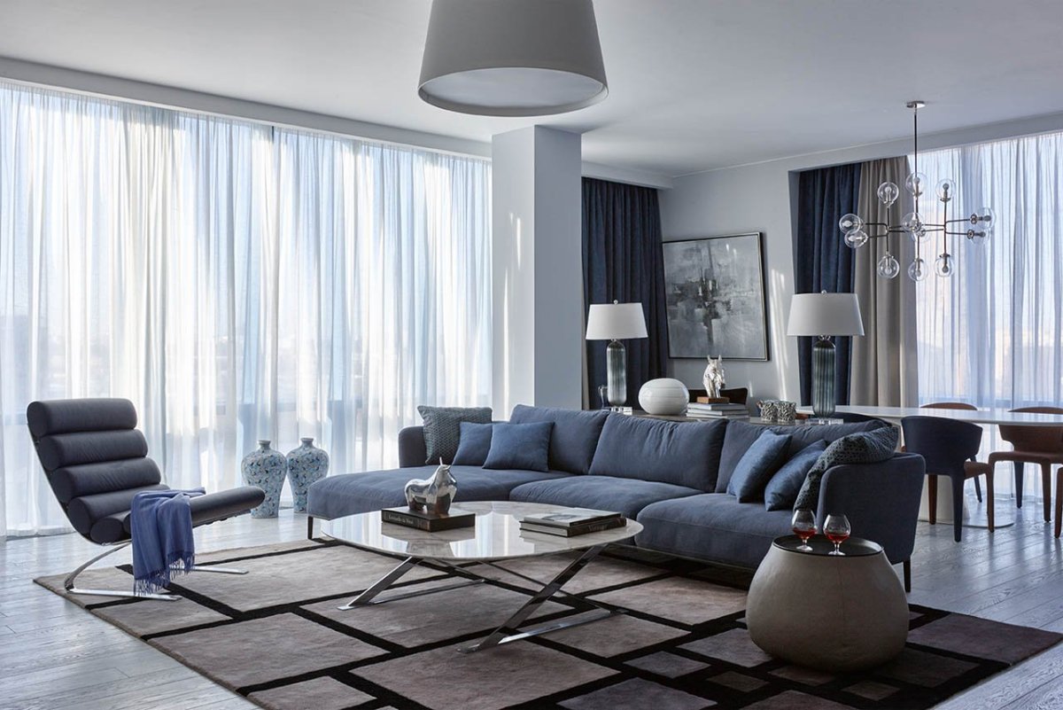 Гостиная в голубых тонах