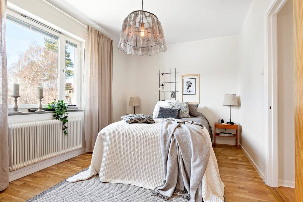 Шторы в стиле Сканди в спальне