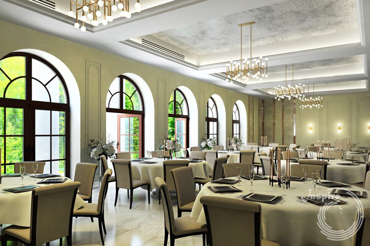 Интерьер банкетного зала в кафе