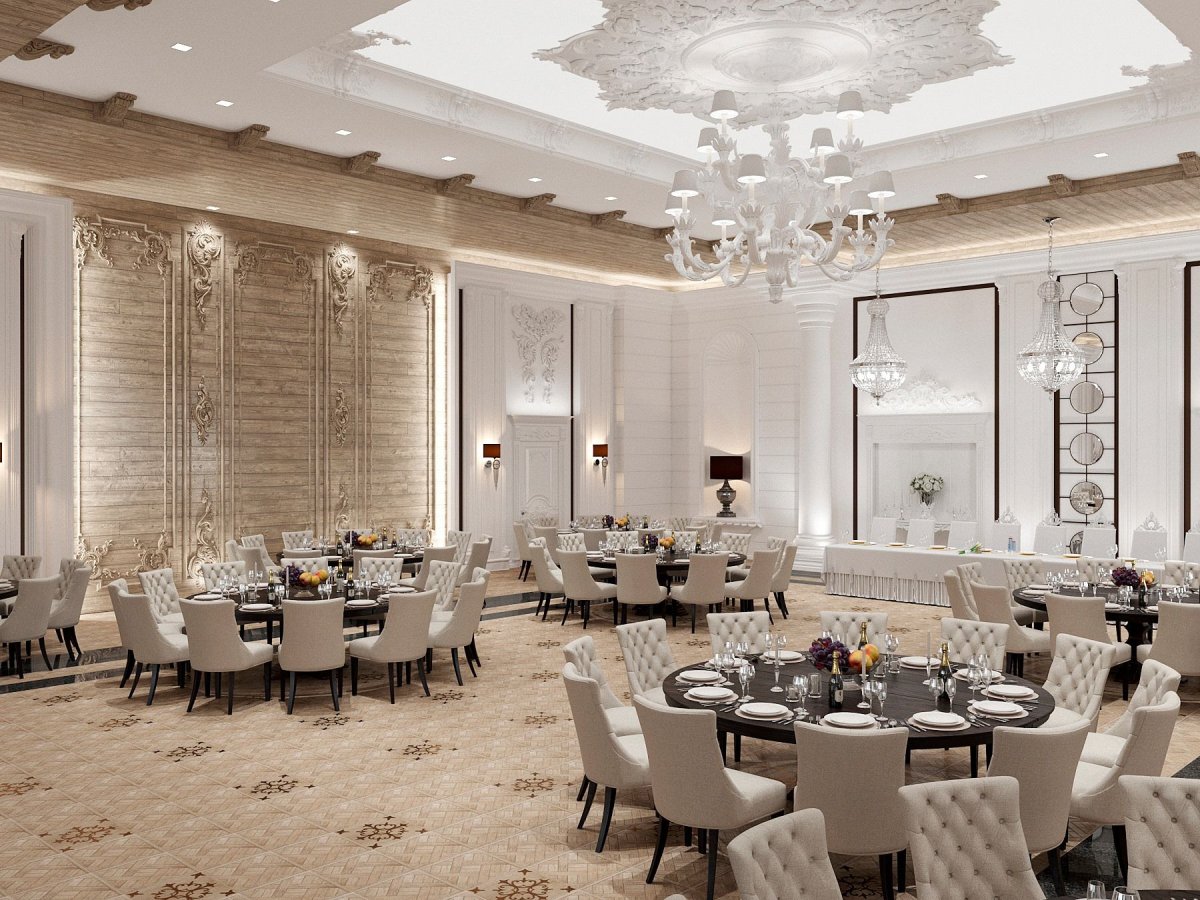 Интерьер банкетного зала в кафе