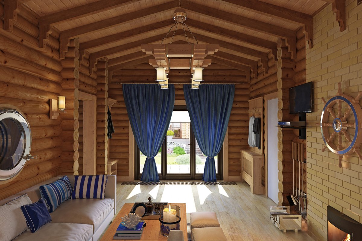 Комната отдыха в бане в морском стиле