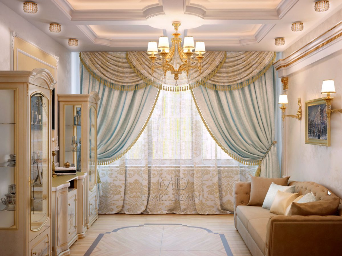 Портьеры в гостиную в классическом стиле