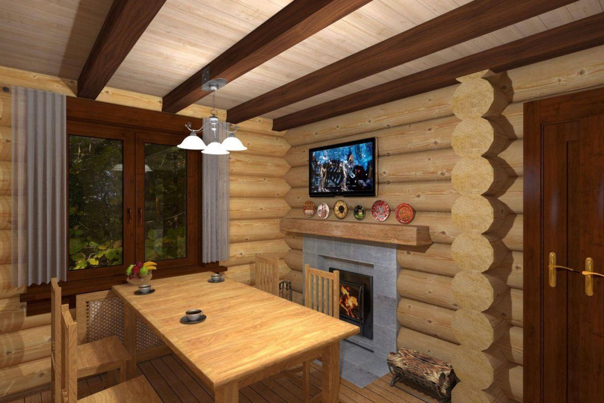 Интерьер бани из бревна