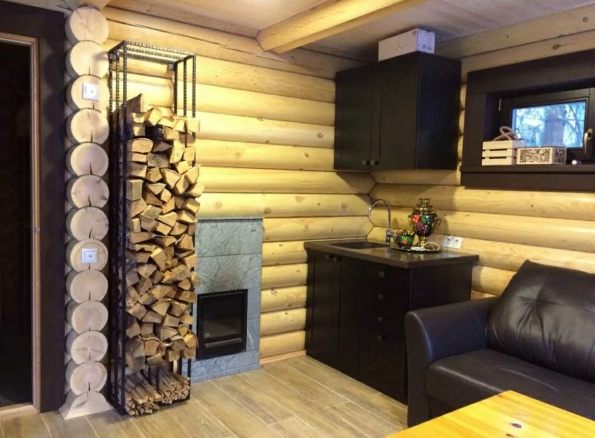 Баня из оцилиндрованного бревна изнутри