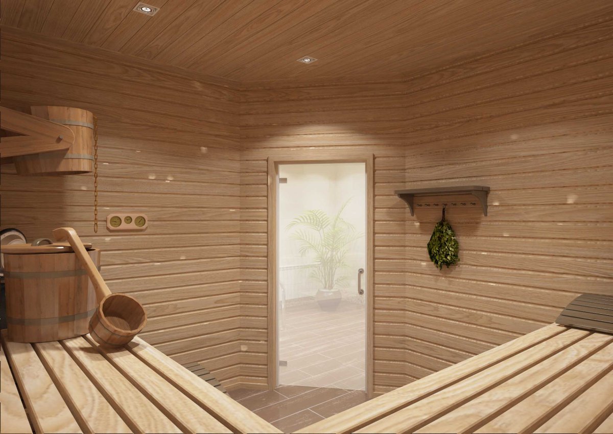 Интерьер бани внутри