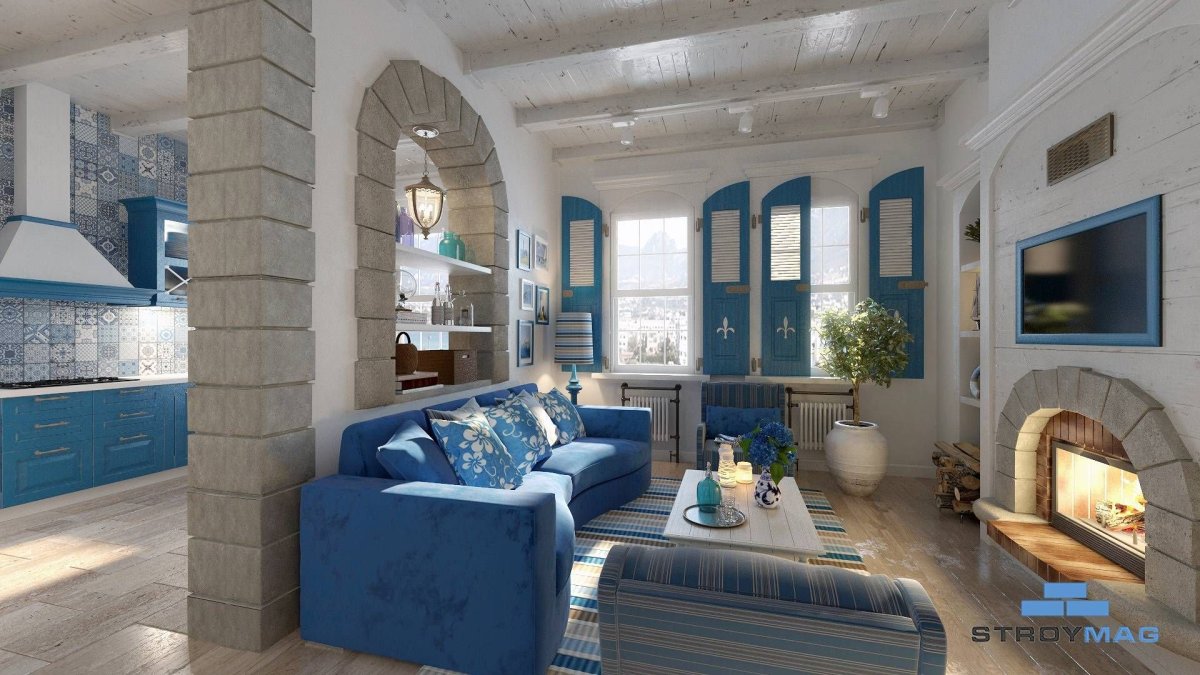 Кухня гостиная в средиземноморском стиле