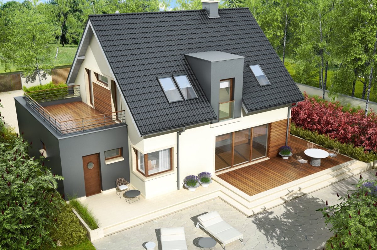 Дом с мансардой и террасой и гаражом 150м2