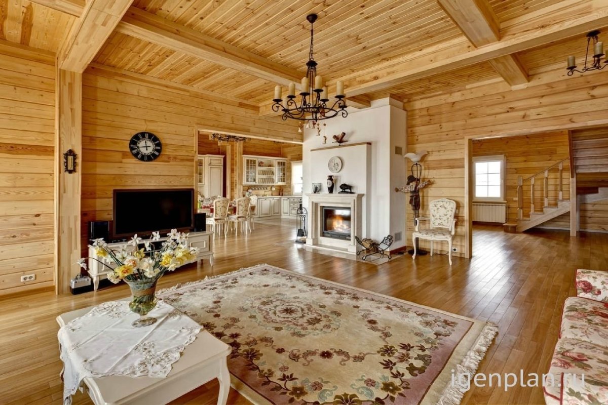 Интерьер деревянного дома внутри