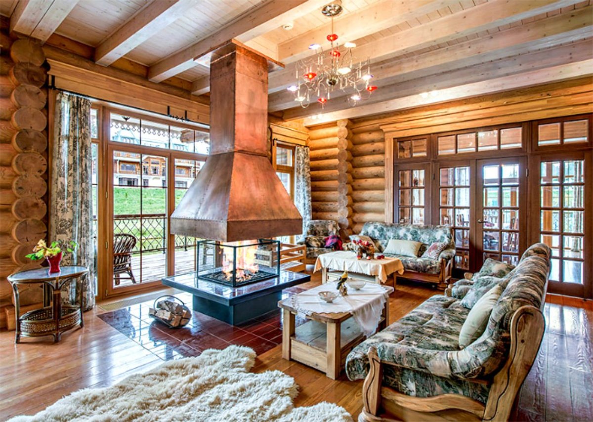 Современный интерьер в деревянном доме