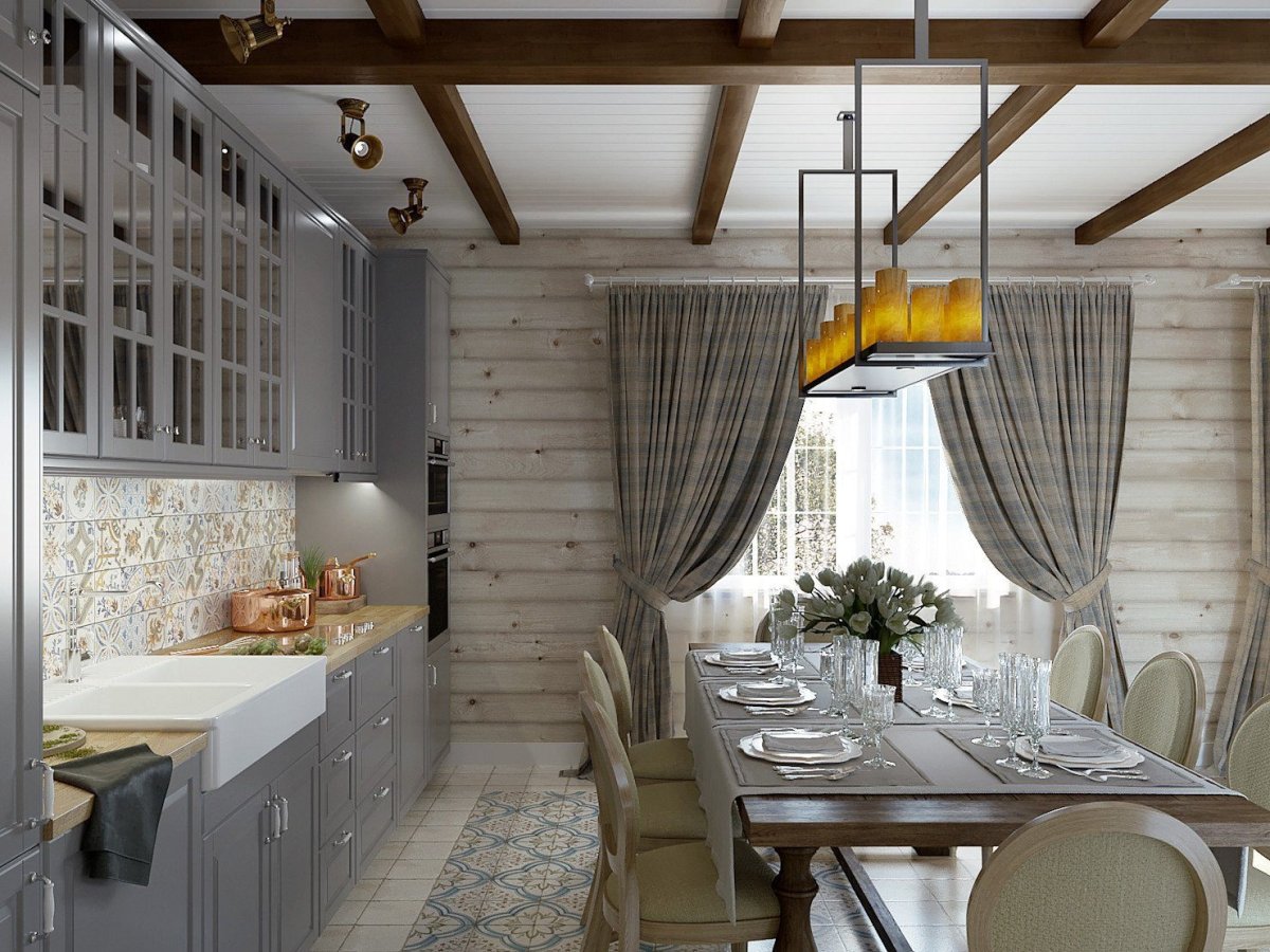 Стильная кухня в деревянном доме