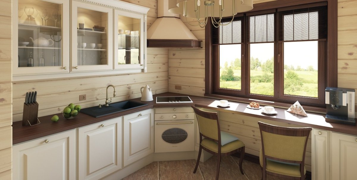 Кухня в загородном деревянном доме