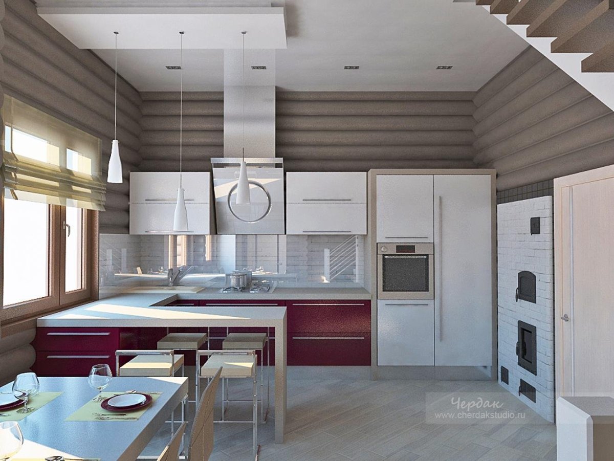 Стильная кухня в деревянном доме