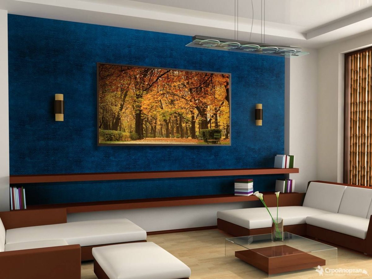 Декоративная штукатурка голубая в интерьере