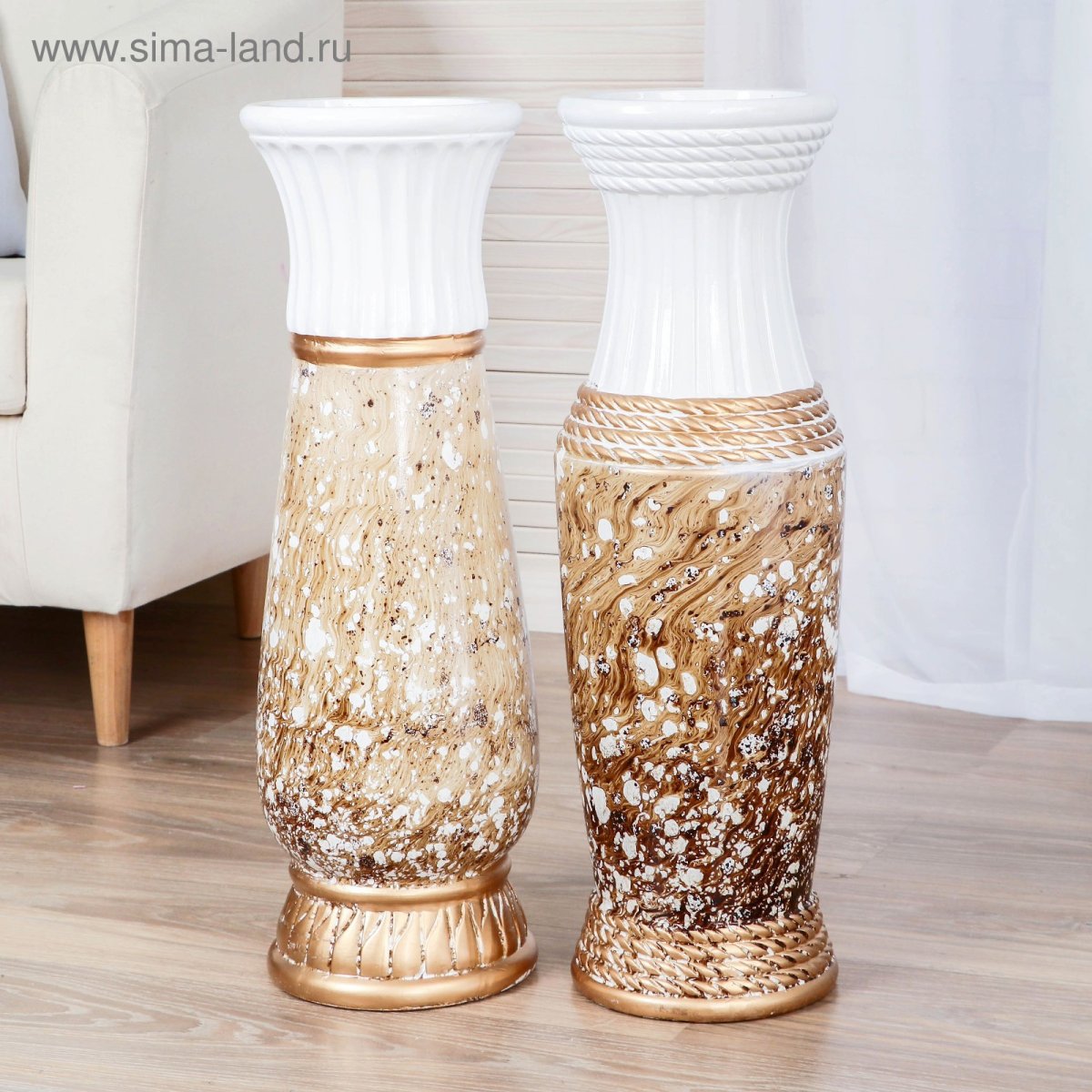 Ваза керамика напольная Дионелла d-12см 16х60 см квадратная белая