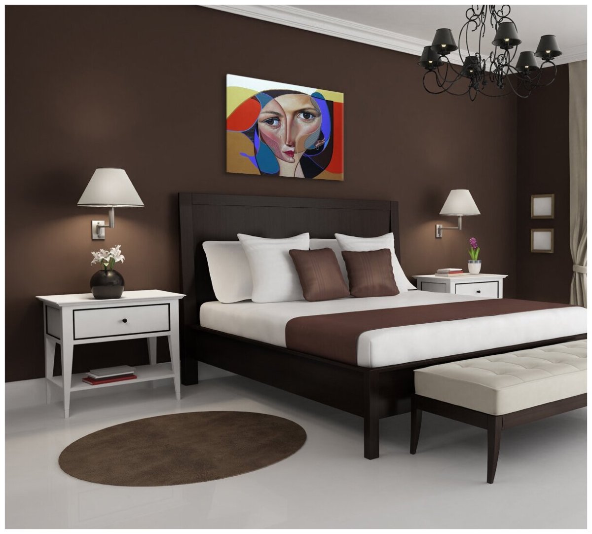 Коричневые стены в спальне