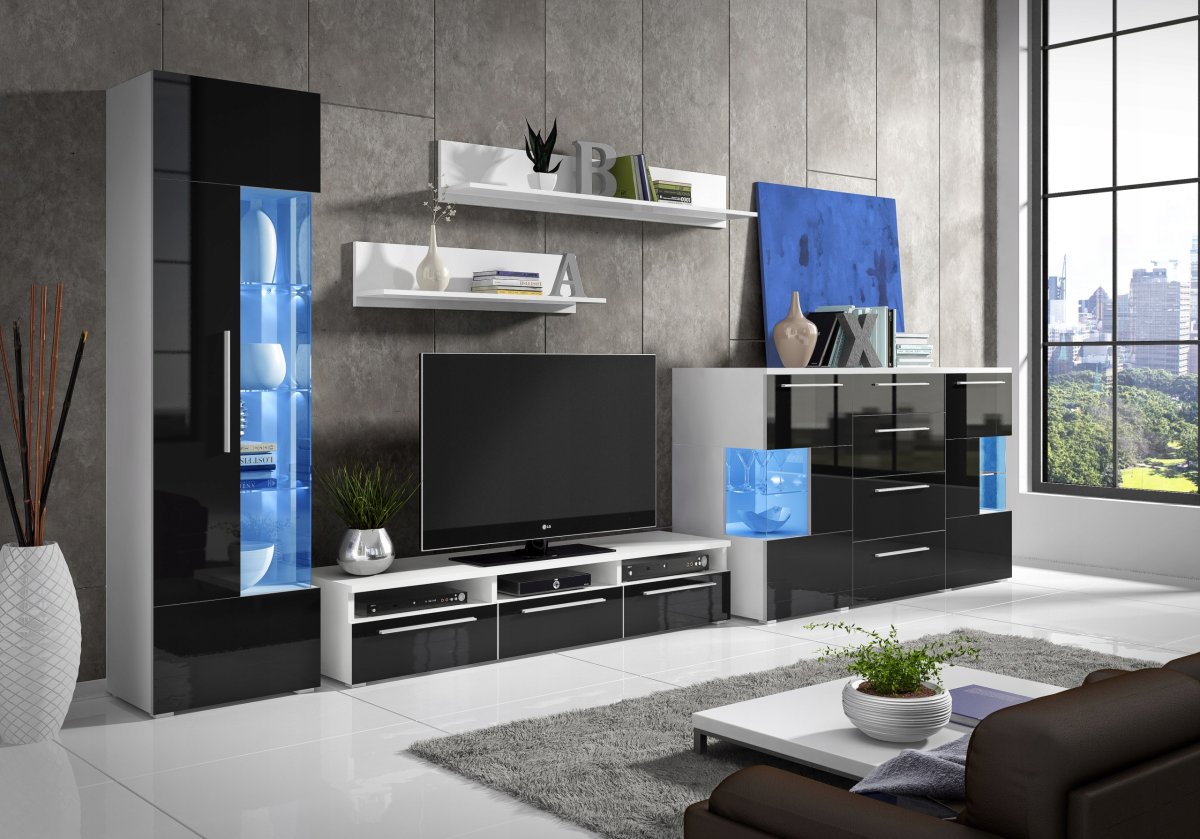 Стенка Манхеттен белый глянец