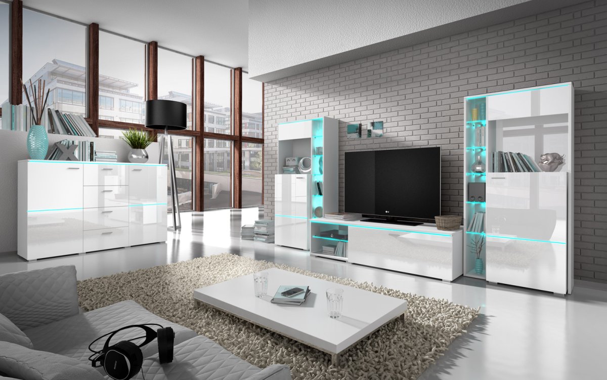 Модульная гостиная Глосс белая глянец