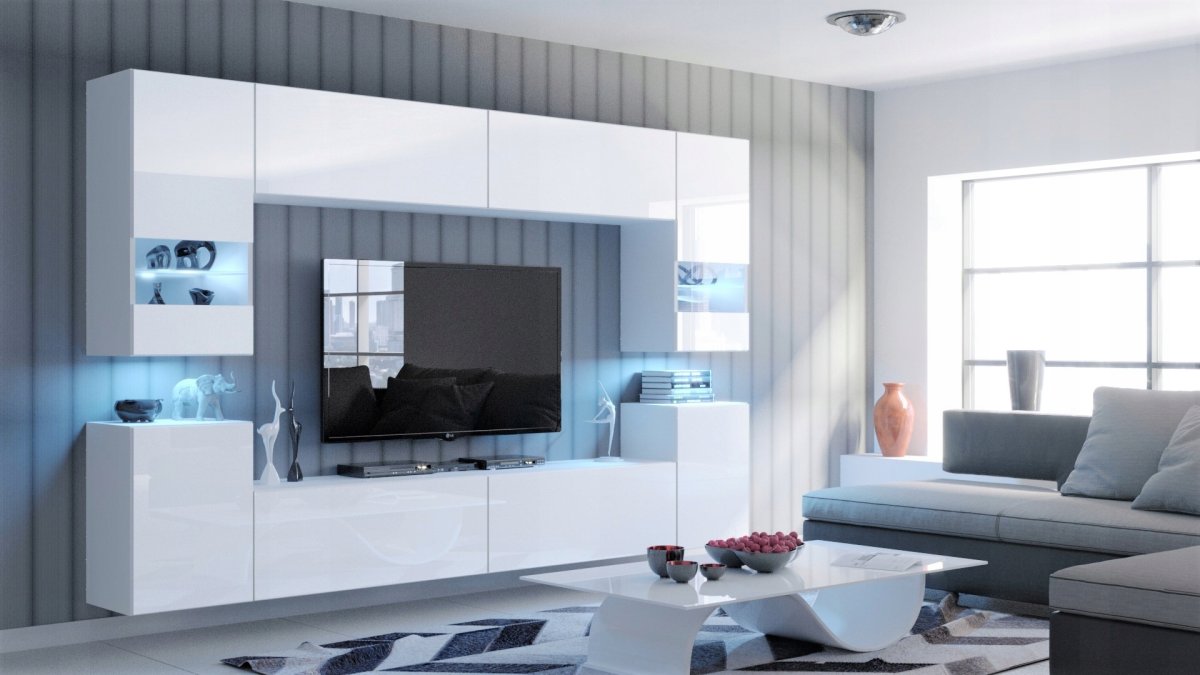 Белая глянцевая гостиная