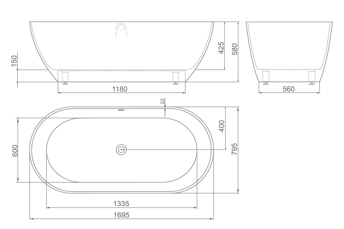 Ванна AQUASTONE Бали 170 80