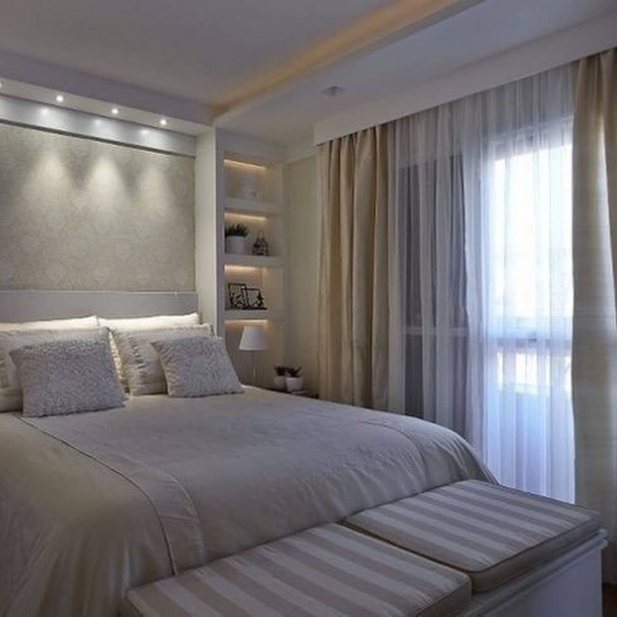 Полки из гипсокартона вмспальне