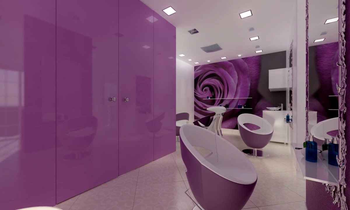 Интерьер салона красоты в сиреневом стиле