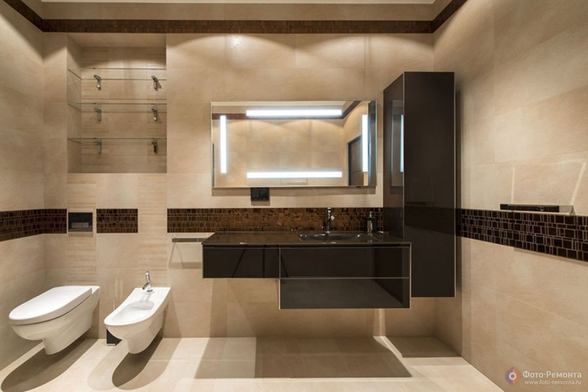 Ванная в коричнево-бежевых тонах