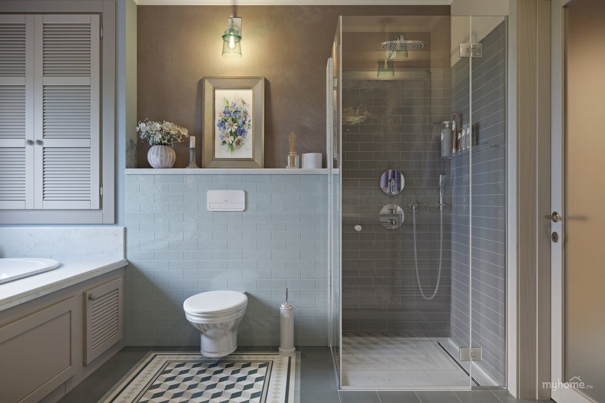 Интерьер ванной комнаты с душевой кабиной