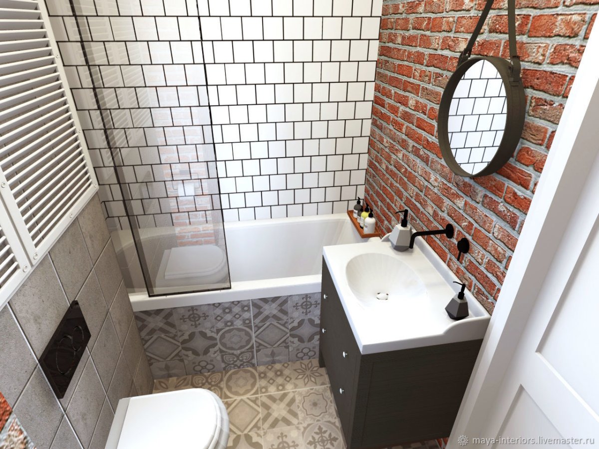Ванная в стиле лофт маленькая