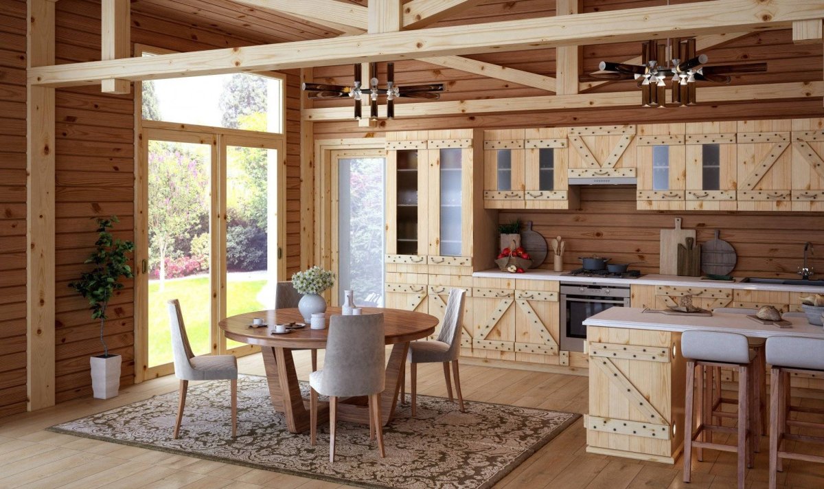 Кухня в загородном деревянном доме