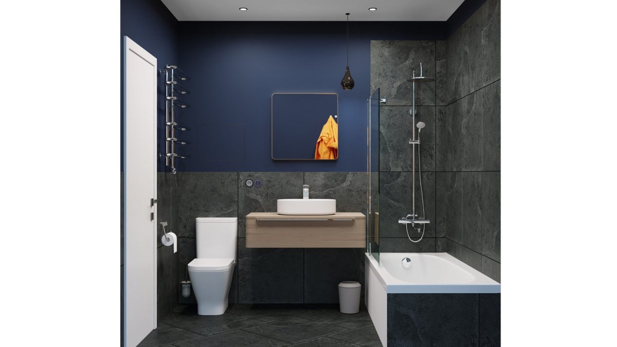 Темно синяя ванная комната