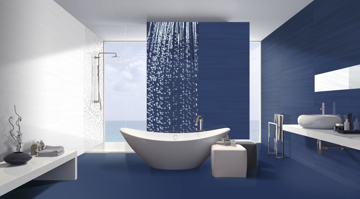 Синяя плитка для ванной