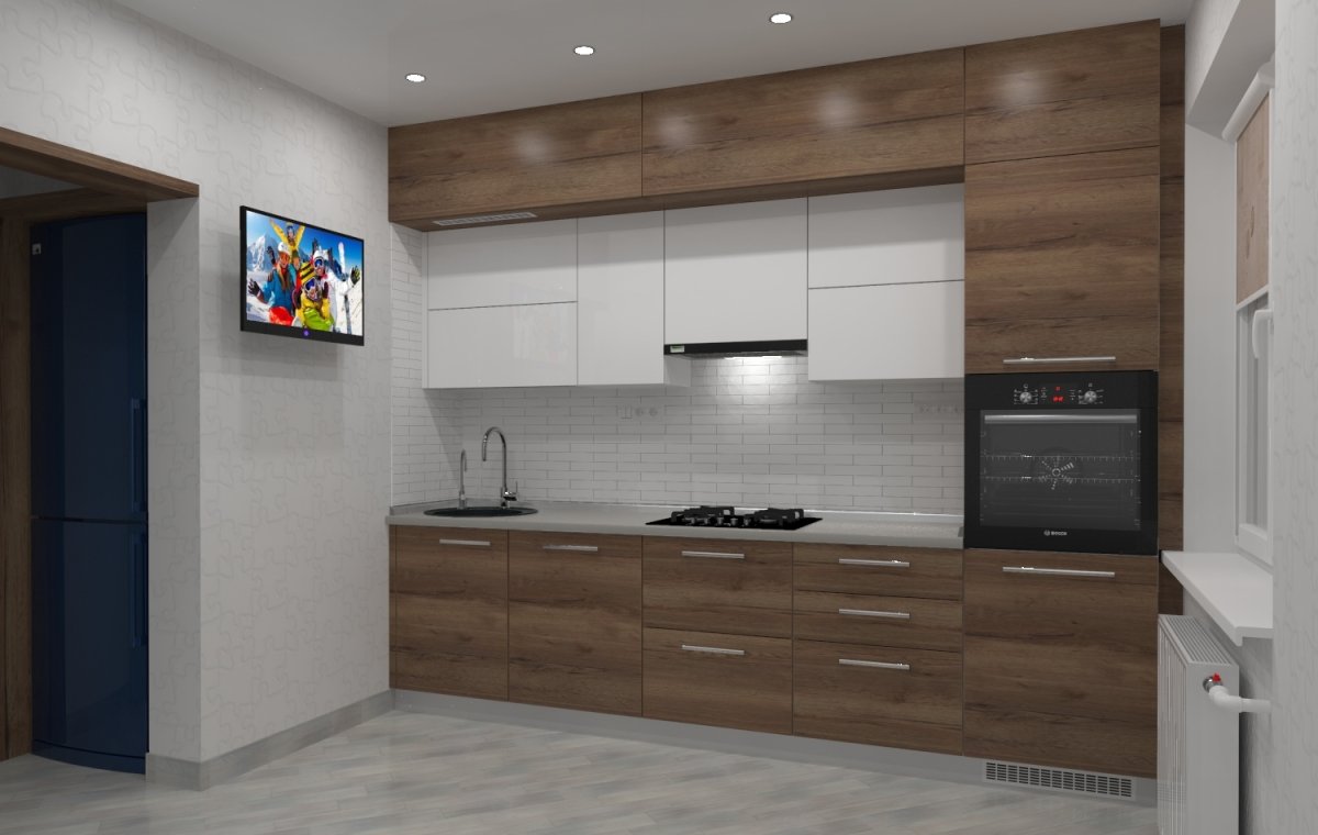 Кухни с антресолями прямые